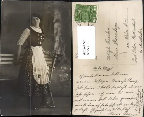 655530,Foto Ak Frau Tracht Blumen