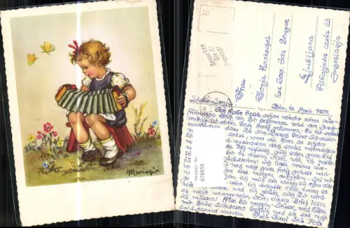 678958 Künstler AK Kinder Spielzeug Mädchen Schmetterling Ziehharmonika