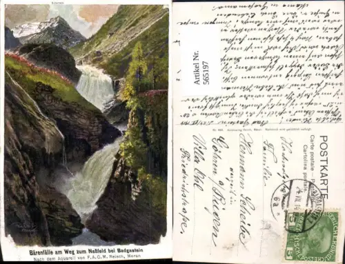 565197,Künstler Ak F. Reisch Bärenfälle am Weg zum Nassfeld Wasserfall Bad Gastein pub Reisch 444