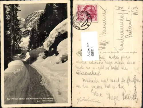 651813,Foto Ak Rupertihaus b. Mühlbach a. Hochkönig g. d. Wetterwand i. Winter