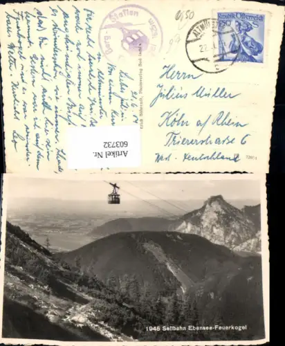 603732,Foto Ak Ebensee Seilbahn Feuerkogel Feuerkogelbahn Gondel