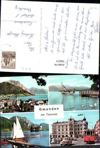 706674 Mehrbild AK Gmunden a. Traunsee Segelboote Straßenbahn G Schiff Dampfer