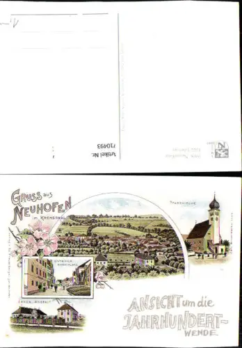 710493 Litho Repo Neuhofen im Kremstal Ansicht Jahrhundertwende Kirche Marktplatz