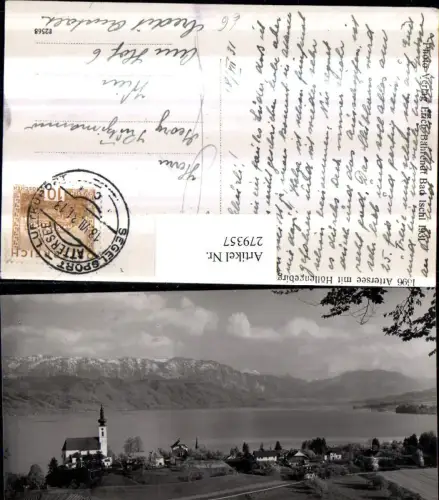 279357,Attersee Teilansicht Kirche m. Höllengebirge Bergkulisse