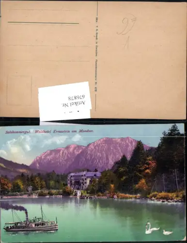 676878,tolle Partie bei Mondsee Waldhotel Kreuzstein Dampfer Schiff pub Brandt 473