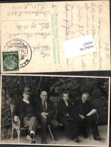 103427,Bad Hall b. Steyr Männer m. Hut Gehstock auf Bank