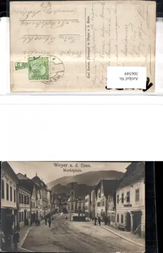 306549,Weyer an d. Enns Marktplatz Straßenansicht Brunnen Kirche