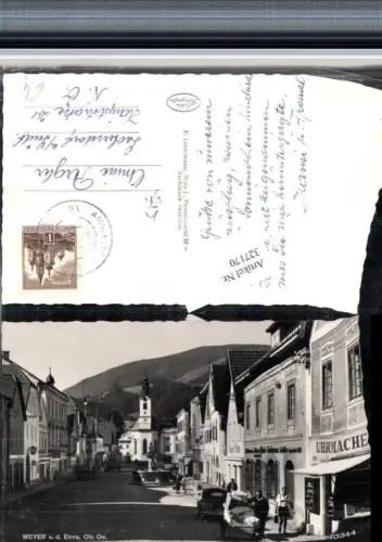 327170,Weyer an d. Enns Straßenansicht Geschäfte Brunnen Uhrmacher Kirche