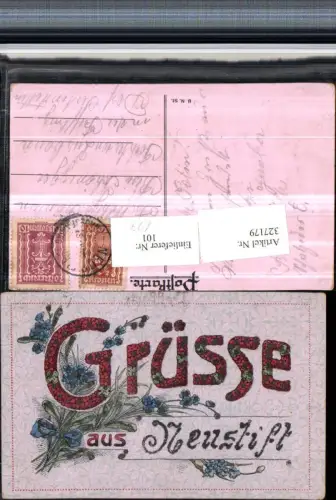 327179,Glitzerkarte Grüße aus Neustift Blumen Schleife