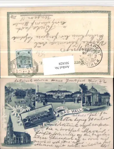 501828,Litho Gruß aus Bad Hall Kurhaus Kirche Mehrbildkarte
