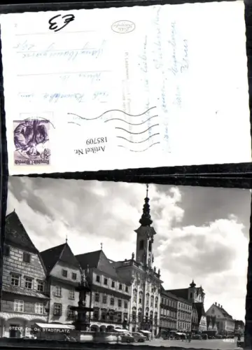 185709,Steyr Stadtplatz m. Auto Leopoldibrunnen Brunnen