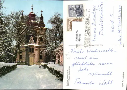 634556,Steyr Christkindl Wallfahtskirche im Winter Kirche Stempel Christkindl 1968