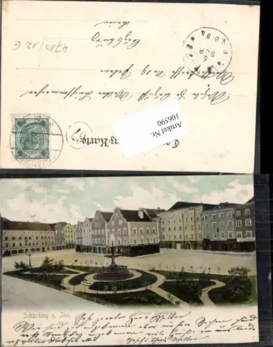 106590,Gruss aus Schärding am Inn Oberer Stadtplatz 1902 Geschäfte