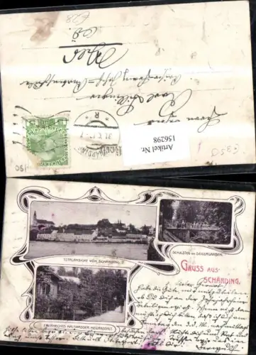 156298,Schärding Litho Totalansicht Schulsteg a. Seilergraben Ebenhechts Kaltwasser Heilanstalt 1912