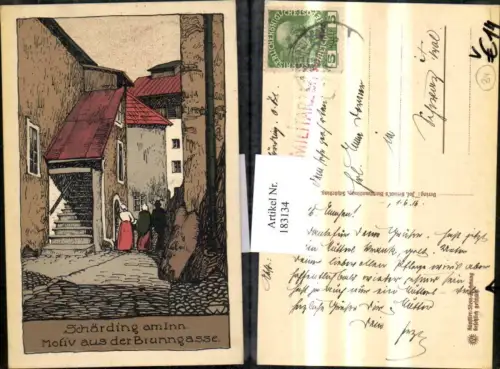 183134,Schärding am Inn Motiv a. d. Brunngasse Steinzeichnung pub Josef Heindl