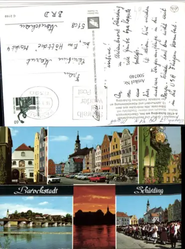 500740,Schärding am Inn Teilansicht Brücke Tracht Mehrbildkarte