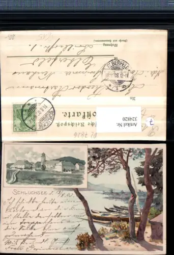 324820,Künstler Litho K. Mutter Schluchsee Teilansicht Ufer Boote