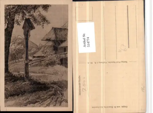 514774,Künstler AK H. Stuecklin Schwarzwald Studie Wegkreuz