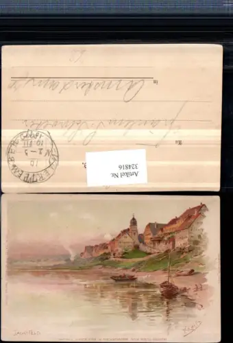 324816,Künstler Litho F. Reifs Jagstfeld b. Bad Friedrichshall Teilansicht Ufer