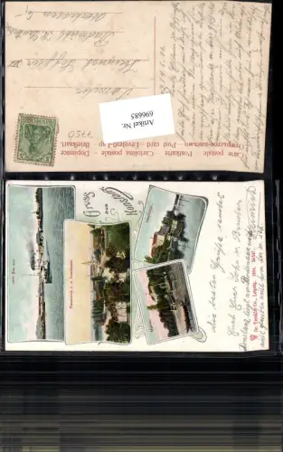 Lithographie Konstanz am Bodensee Inselhotel pub Dr. Trenkler gel Radmühl