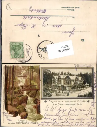 560154,Litho Kurhaus Sand Bühl Baden Gertelbachfälle Wasserfall