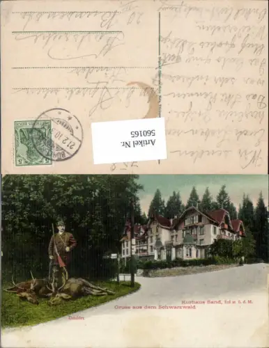 560165,Gruss a. d. Schwarzwald Bühl Kurhaus Sand Doublet Jäger Hirsche Wild