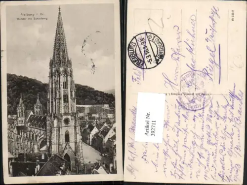 392711,Freiburg im Breisgau Münster Kirche m. Schlossberg Feldpost Stempel