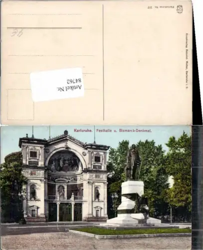 84762,Karlsruhe Festhalle Bismarck Denkmal Photochrom 117