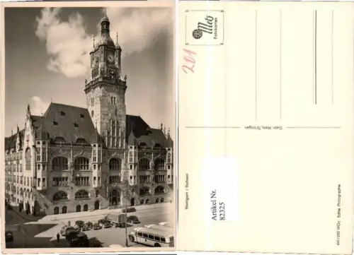 82325,Stuttgart Rathaus Autobus Bus Oldtimer