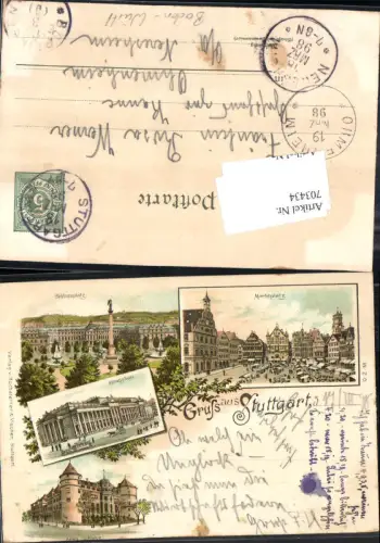 Lithographie Stuttgart Markt Schloss Stp. Ohmenheim Neresheim Gh z. Kanne