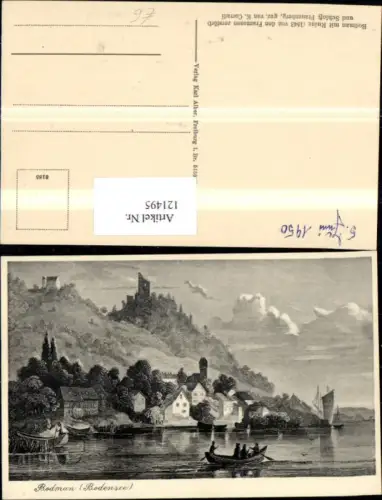 121495,Bodmann m. Ruine a. Bodensee Bleistiftzeichnung Radierung v. K. Corradi