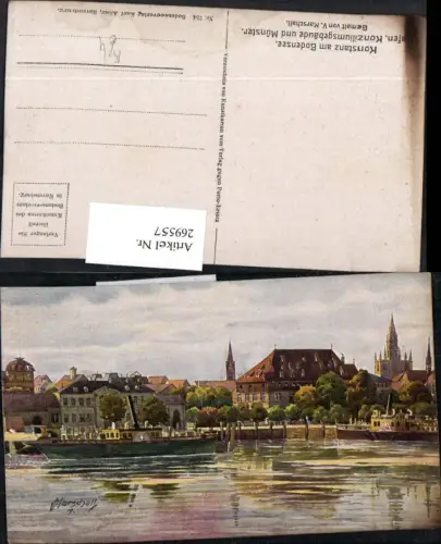 269557,Künstler AK V. Marschall Konstanz Hafen Konziliumsgebäude u. Münster Kloster