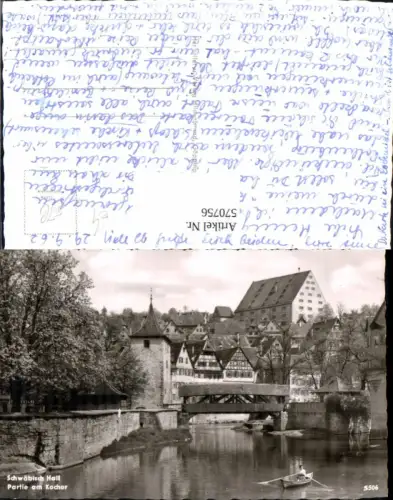 570756,Schwäbisch Hall Partie am Kocher Brücke Ruderboot Boot