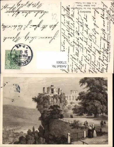 573001,Künstler Ak n. Bild v. Verhas Heidelberg Der englische Bau i. Stückgarten m. d. Dicken Turm