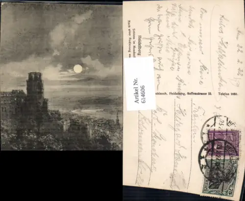 614606,Künstler Ak n. Radierung v. Verhas Heidelberg Schloss i. Mondschein