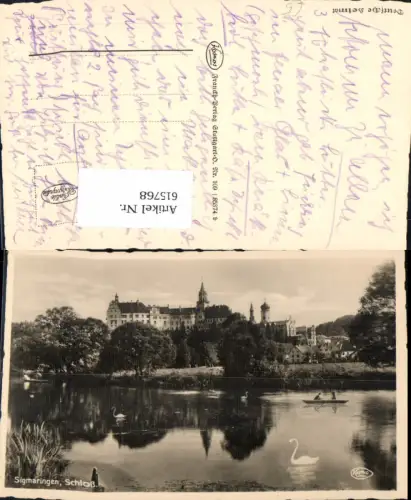 615768,Foto Ak Sigmaringen Schloss Boot Ruderboot