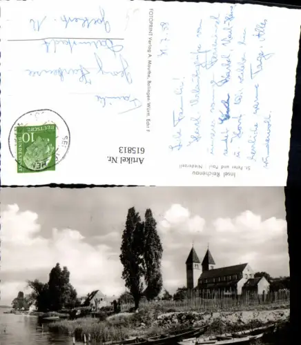 615813,Foto Ak Insel Reichenau St Peter u. Paul Niederzell Kirche Boote