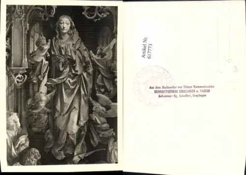 617773,Foto Ak Creglingen a. Tauber Herrgottskirche Kirche Marienaltar Detailansicht pub Schaffert