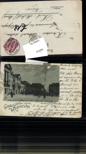 686516 Mond Lithographie Mondschein Gruss aus Karlsruhe Marktplatz 1898