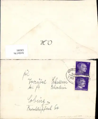 536381,Bahnpost Zug 315 18.8.1942 Schweinfurt Meiningen