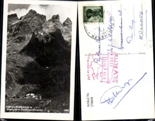 270808,Tübingerhütte Berghütte m. Blodigturm Zwillinge Silvretta Bergkulisse b. Gaschurn pub Risch-Lau 598