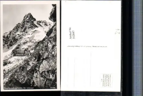 312847,Saarbrücknerhütte Berghütte b. Partenen m. Großen Litzner Bergkulisse