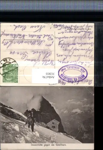 312853,Dossenhütte Berghütte b. Schattenhalb geg. Gstellihorn Bergkulisse Bergsteiger