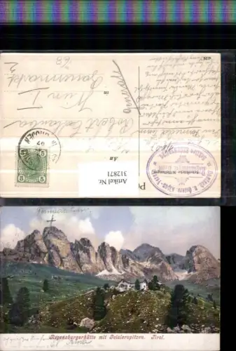 312871,Regensburgerhütte Berghütte b. St. Christina in Gröden Bergkulisse pub Joh. F. Amonn 36n