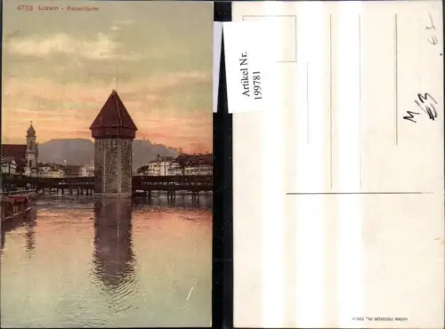 199781,Luzern Kapellbrücke Brücke u. Kapellturm Wasserturm Turm