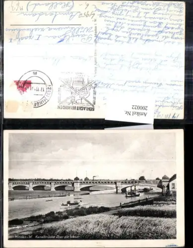 200022,Minden i. Westfalen Kanalbrücke über d. Weser Brücke Schiffe Dampfer