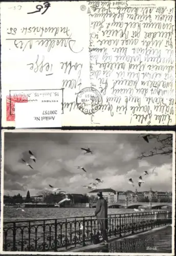 200757,Zürich Ansicht Mann Brücke Möwen Vögel
