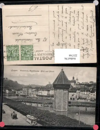 221744,Luzern Wasserturm Turm Kapellbrücke Brücke Blick nach Gütsch