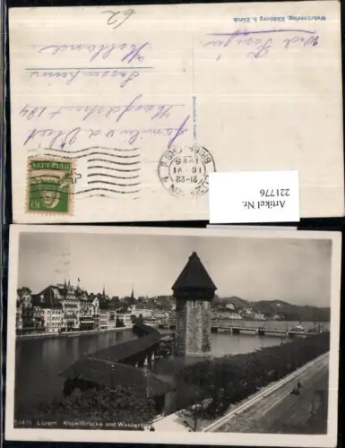 221776,Luzern Kapellbrücke Brücke u. Wasserturm Turm