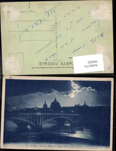 364202,Brücke Lyon Le Pont Wilson et l Hotel Dieu au clair de lune Mond Mondschein